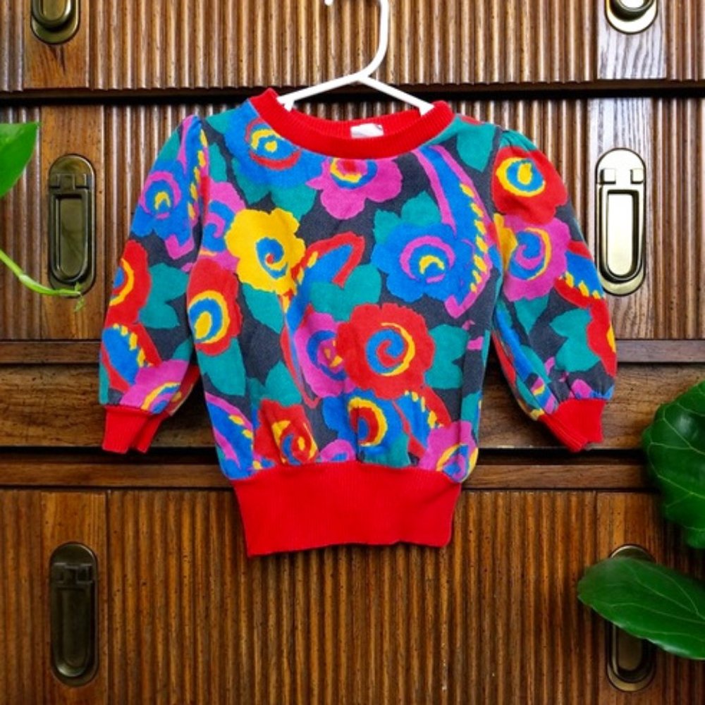 Vintage Girls Sweater Floral Print Size 2T